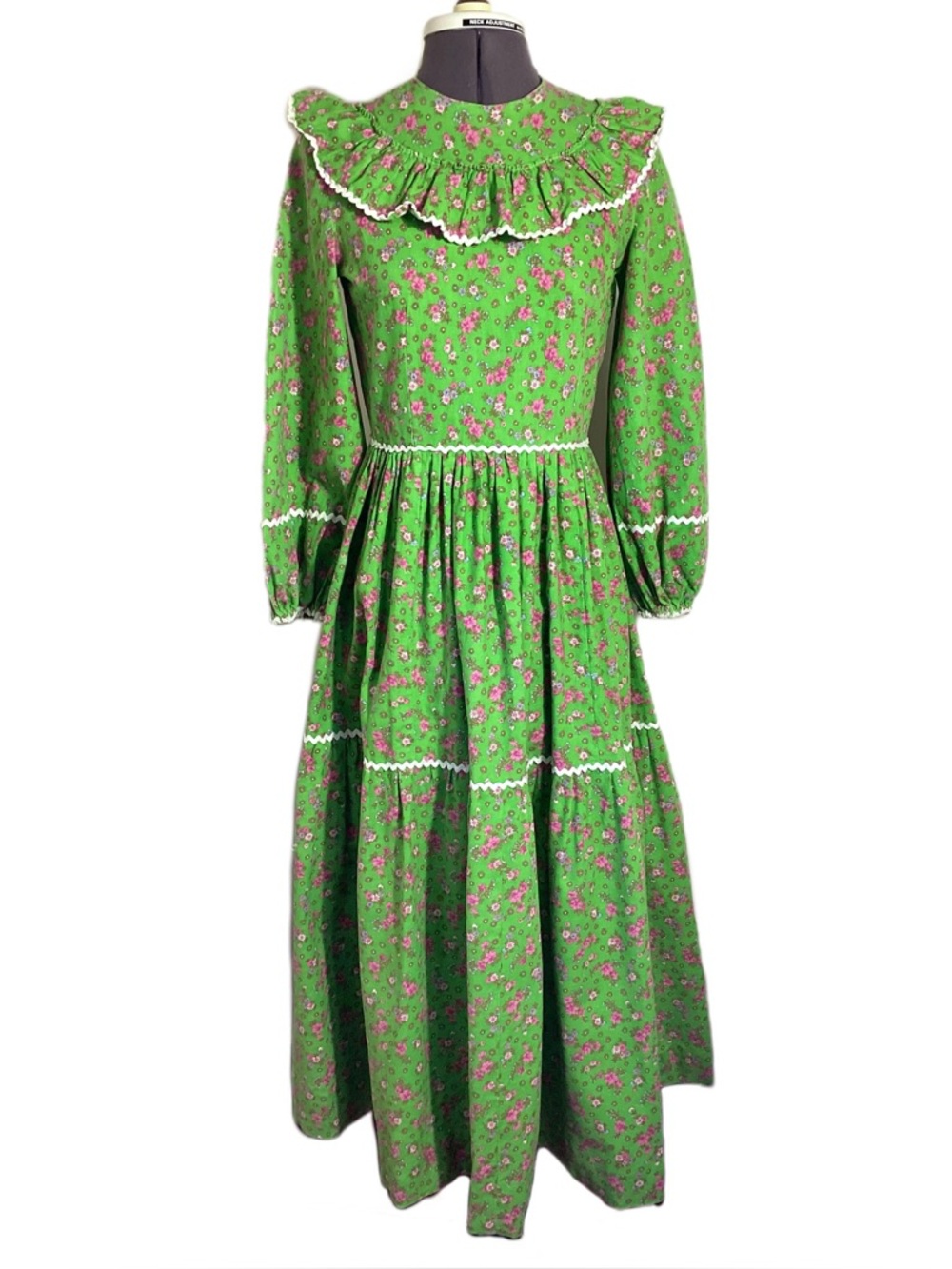 70s Floral Ruffle Praire Maxi Handmade Dress XS/S